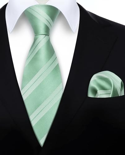 Image of HISDERN Mens Tie Striped Ties and Handkerchief Set Business Formal Woven Pocket Square Wedding College Stripe Necktie
