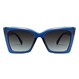 SOJOS Trendy Oversized Cateye Sunglasses Womens UV400 Large Designer Shades Lentes De Sol Para Mujer SJ2347, Dark Blue/Gradient Grey