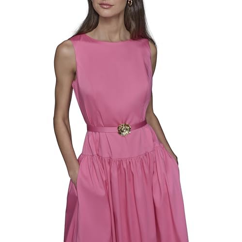 Image of Karl Lagerfeld Women's Sleeveless Boat Neck Drop Waist Belted Midi Dress