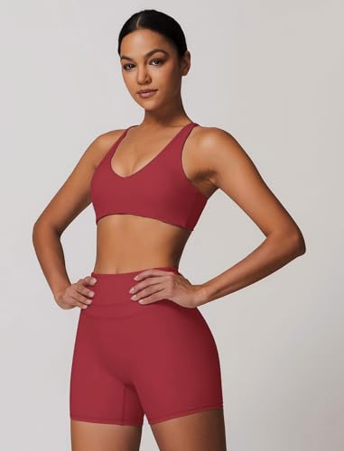 Image of ABOCIW Womens V Neck Twist Back Sports Bra Padded Low Impact Fitness Yoga Bra Workout Crop Top