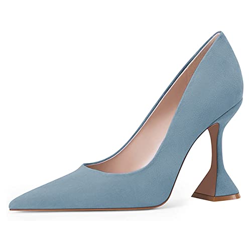 YDN Women Pointed Toe Slip on Pumps Special Kitten High Heel Shoes Party Prom Dress Lady Shoes Size 12 Black Suede by YDN
