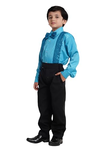 Image of Kaku Fancy Dresses Dance Costume Shinning Shirt With Bow Tie for Kids | Sequin Work School Annual Function & Theme Party's Shirt for Boys (ONLY SHIRT)