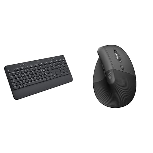 Logitech Signature K650 Full-Size Wireless Keyboard with Bluetooth BLE or USB Receiver, Italian QWERTY, Lift Mouse Ergonomico Verticale, Senza Fili, Ricevitore Bluetooth,Logi Bolt USB,Clic Silenziosi