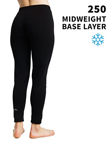 Merino Wool Base Layer Women Pants 100% Merino Wool Leggings Midweight Thermal Underwear Bottoms + Merino Wool Socks(Medium, Black) #TOP2
