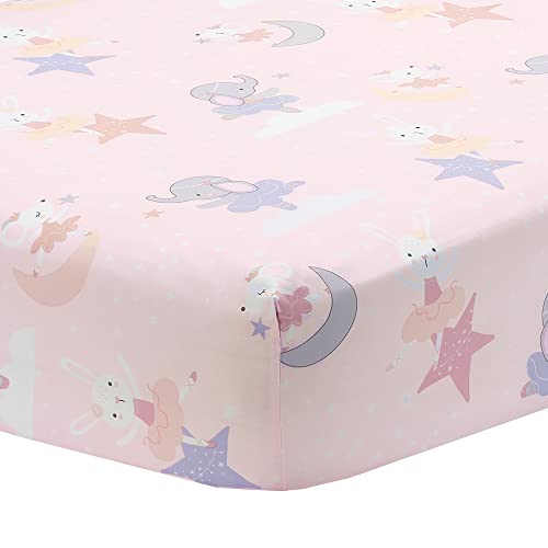 Image of Bedtime Originals Tiny Dancer Polyester Fitted Crib Sheet - Pink, Animals, Celestial