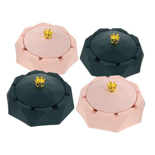TOPBATHY 4pcs Windproof Crown Ashtray with Stainless Steel Inner Indoor Desktop Ash Holder for Smokers Decorative Tabletop Home and Office Use