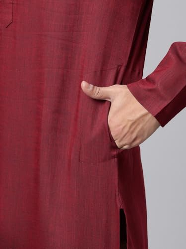 Image of Majestic Man Men's Cotton Regular Fit Traditional Mandarin Collar Ethnic Motifs Solid Long Kurta