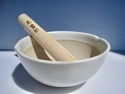 Made in Japan Ripple Ridge Mortar and Pestle Suribachi & Surikogi Set 6.6 Inches for Both Right and Left Handed Mino Ware Pottery Ivory M88238