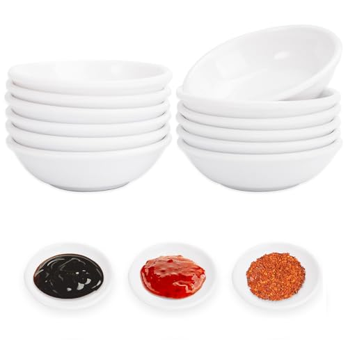 12 St&uuml;ck Sojasauce Sch&auml;lchen Wei&szlig;, Runde Dip Sch&auml;lchen Set, Kleine Sch&auml;lchen f&uuml;r Dips, Saucen, Sushi, Mini Dip Schalen f&uuml;r Saucen, Dips, Gew&uuml;rze, Snacks, Nuss