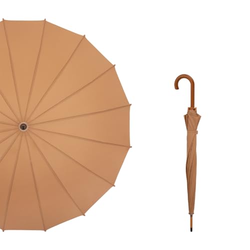 JDJUBOA 40 Inch Wooden J Handle Golf Umbrella Windproof Classic Stick Wedding Cane Umbrellas, 16Ribs Arc Vintage Wood Handle Umbrella,Auto Open Cane Hook Handle for Men Wome(Brown)
