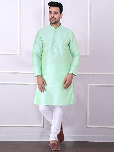 Image of HUZUR Men's Silk Solid Straight Long Kurta Pyjama Set| Ethnic Wear