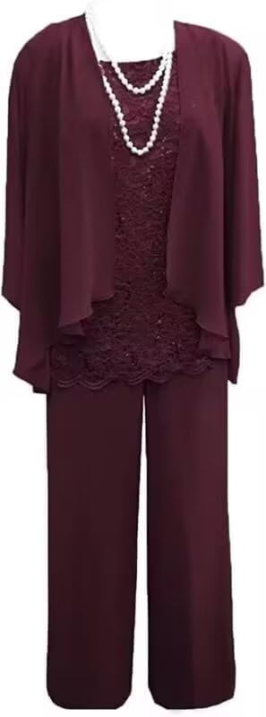3 Pieces Mother of The Bride Pant Suits with Jacket Women’s Chiffon Plus Size Mother of The Groom Pant Suits