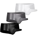 AUBIGメンズシャイニーメタリックミニボクサーブリーフオイルシャイニー光沢パンティーシアーパンツローウエストパンティー, ホワイト+グレー+ブラック, Medium