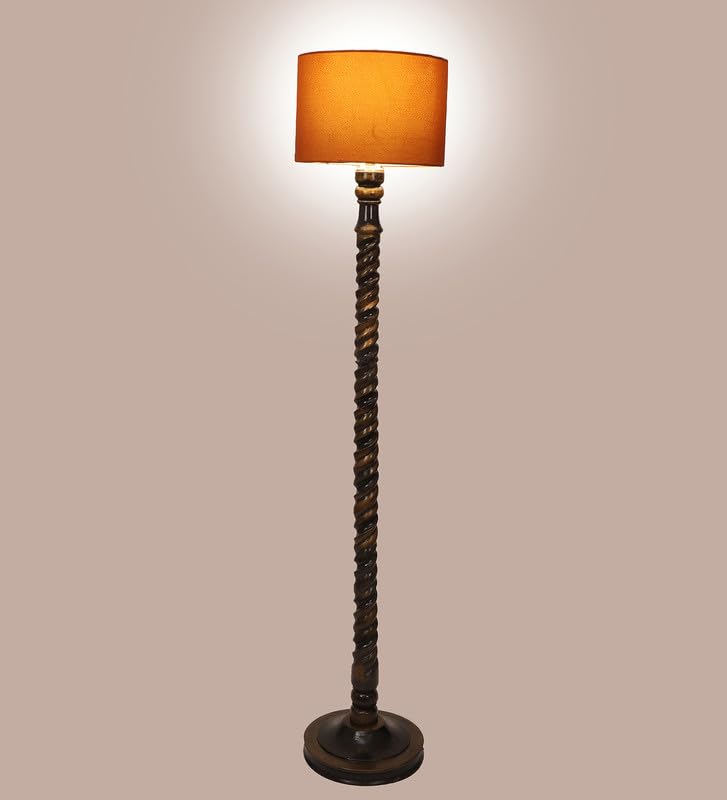 Image of tu casa Mango Wooden Floor Lamps with Spiral Base & Red Shade for Home Decor, Bedrooms Corner, Living Room, Gifting, Diwali Decoration, Hall, Office, Study Room (Height: - 56 inch) - Bulb not Included