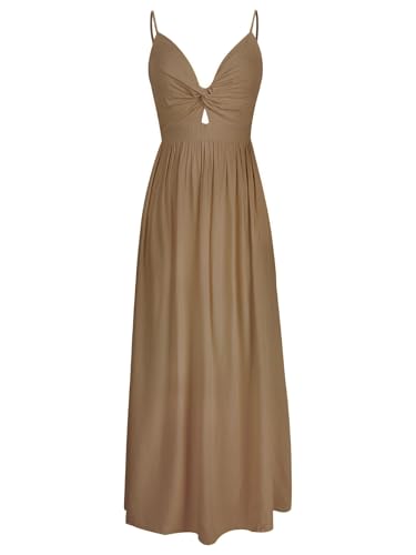 Image of CUPSHE Women Casual Dress Beach Sleeveless V Neck Summer Cutout Spaghetti Straps Formal Maxi Sun Dresses