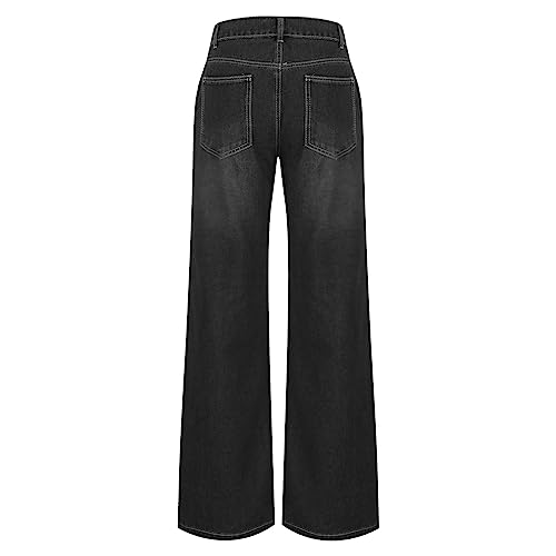 Women's Plus Size Flare Jeans Vintage High Waisted Baggy Wide Leg Denim Pants Straight Leg Pull On Jeans Pockets3