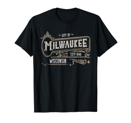 Milwaukee WI Vintage estilo vitoriano Home City desgastado t-shirt, Preto, S
