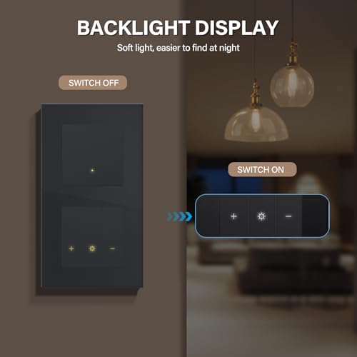BSEED WIFI 1 Fach 1 Weg Lichtschalter mit Smart Dimmer Compatibel mit Google Home und Alexa Neutrale Leitung Benötigt, Schwarz