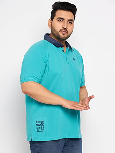 Image of Men Turquoise Blue Cotton Blend Half Sleeve Polo Neck Solid Plus Size T-Shirt(CYPM1340XL XXL)