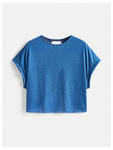 Image of SOLY HUX Women Open Back Tops Workout Backless Tee Casual Athletic Shirts Short Sleeve Oversized Gym T Shirt
