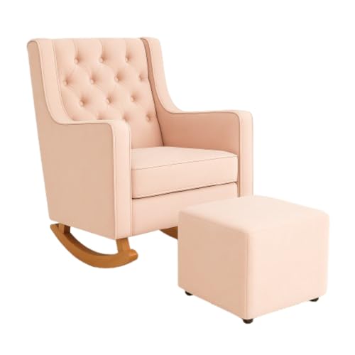 Poltrona Sofá Cadeira Amamentação Balanço Com Puff Pés Madeira Ro...
