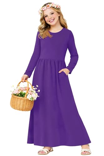Image of Deerose Girls Maxi Dress Short Sleeve Casual Long Dresses with Pockets 5-14 Years
