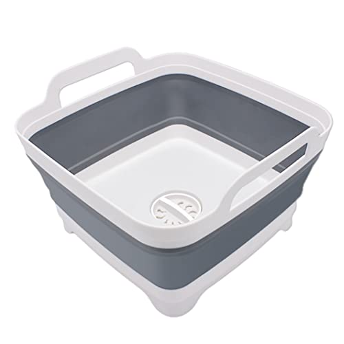 Image of Goderewild 2.4 Gal(9L) Collapsible Dish Basin with Drain Plug, Space Saving Outdoor Multiuse Foldable Sink Tub, Dishpan, Kitchen Storage Tray for Camping, Vegetable Washing, RV