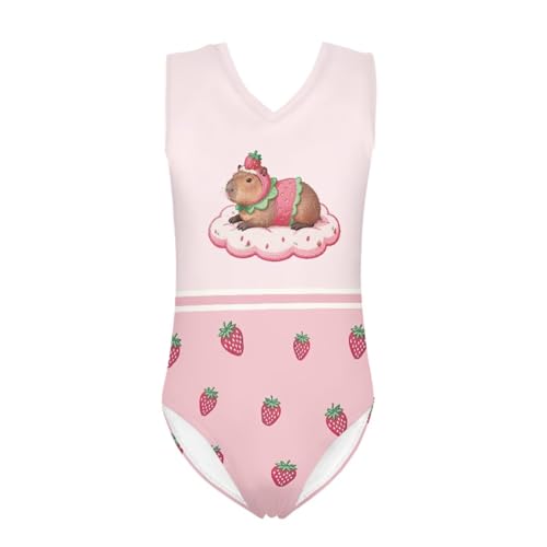 Image of Girls Cartoon Pattern One-Piece Swimsuits Sport Racer Swimwear Beach Bathing Suit, Size 5-14