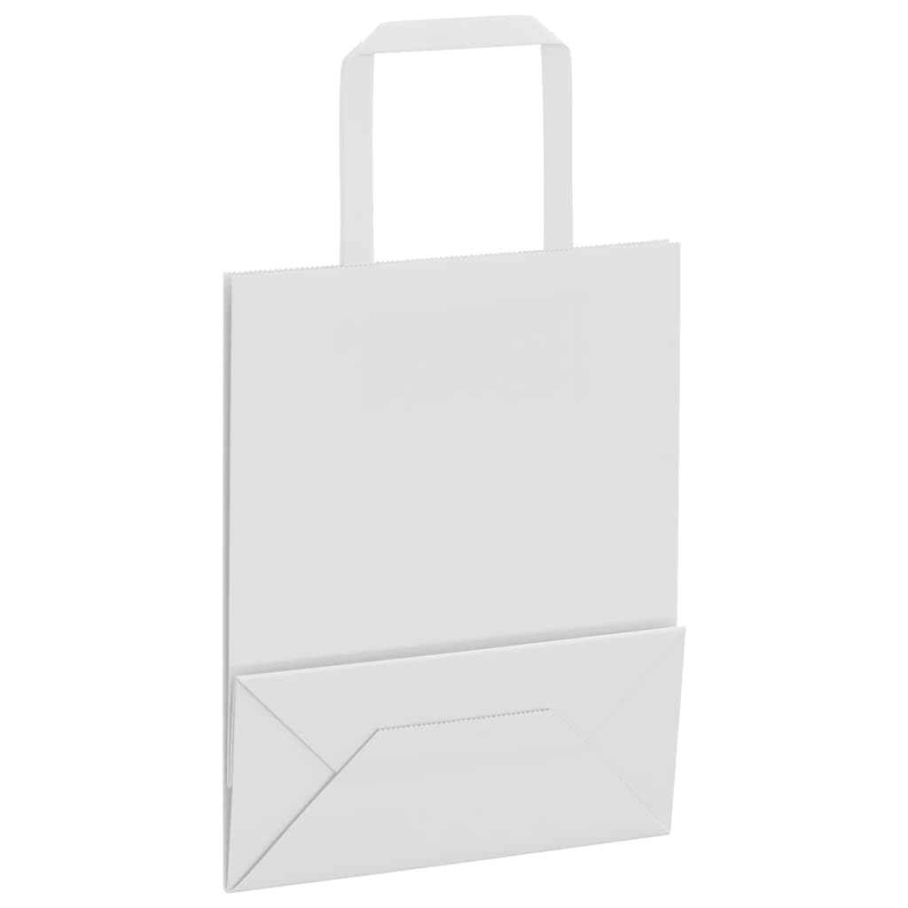 Papierowe torebki z papieru typu kraftowego, 250 sztuk, z uchwytami, białe, 18 x 8 x 22 cm, 6 kg, do pakowania prezentów, na imprezę, zakupy, wynos