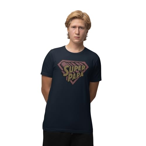 REPUBLIC OF CALIFORNIA Men's Super Papa Vintage imprimé T-Shirt Father's Day Gift - Men's Christmas Dad of Love Grandpa Stepfather Husband Birthday Gift,Bleu Marine_XX-Large