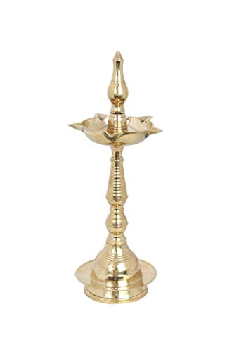 Collectible India Brass Fancy Kerala Diya Oil Lamp Stand for Puja Home Decoration Items vilakku for Pooja Room Temple Festival Gifts Indian Puja Articles Decor