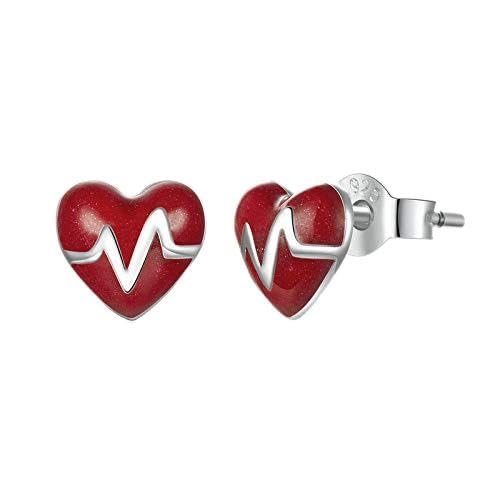 Orecchini a Bottone con Battito Cardiaco a Cuore smaltato Rosso per Donna 6 mm Gioielli ipoallergenici per