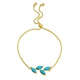 BETHZA Pulsera de hojas de turquesa para mujer, pulsera de oro ajustable, eslabones de piedras preciosas auténticas, regalo de joyería navajo para cumpleaños, día de la madre, 9, azul