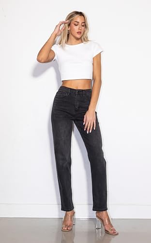 Vibrant Women’s Loose Mom Jeans – 90’s Vibe High Waisted Casual Rolled Hem Crop Stretch Denim Pants4