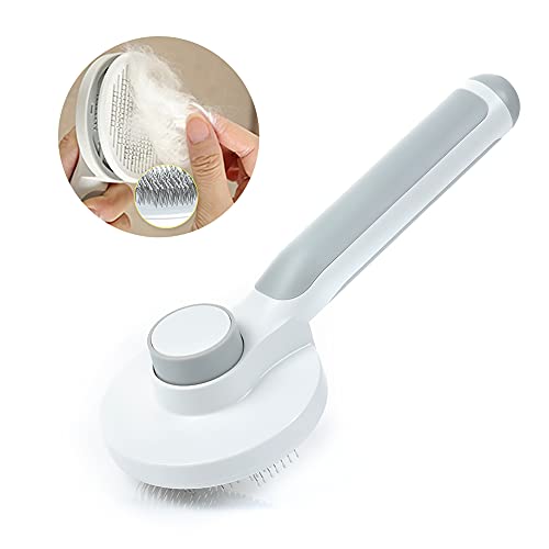 Self Cleaning Slicker Brush for Cat and Dog - Pet Grooming Brushes，One-key Hair Shedding Brush，Safe Dust Comb for Easy Mats Tangles Removing (gray)