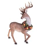 La renna in resina color marrone con ghirlanda di frutta è una decorazione natalizia raffinata e affascinante, ideale per arricchire il tuo spazio con un accento di calore e bellezza naturale durante le festività.