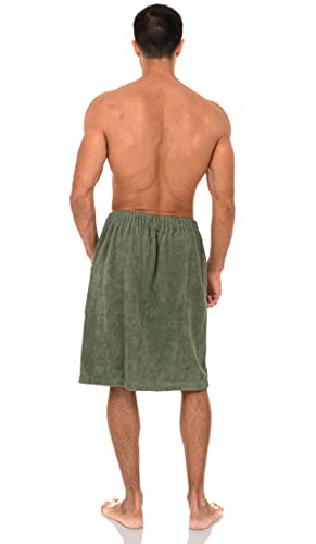 Image of TowelSelections Mens Shower Wrap Adjustable Cotton Terry Bath Gym Cover Up with Snaps Large /XX-Large Oil Green