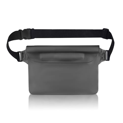 Riñonera Impermeable,Bolsa Estanca Impermeable,IPX8 Bolsa Impermeable,con Correa de Cinturón Elástico Ajustable,para Deportes Acuáticos,Natación,Rafting,Campamento,Kayak,Pesca,22*15.5cm (Gris)