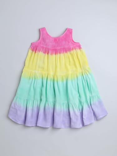 Image of The Magic Wand Cotton Tie & Dye Print Kids Dress Girls, Sleeveless Frocks Regular Fit Midi Tiered Casual Summer Dresses, Multi, 1-2 Year