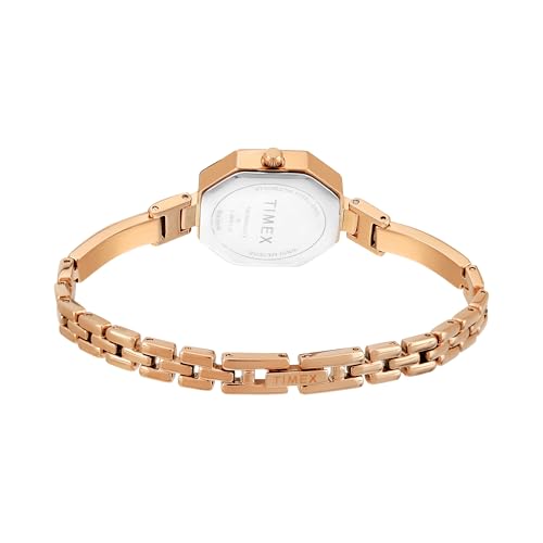 Image of TIMEX Analog Watch for Women with Blue Octagonal Dial & Rose Gold Brass Bracelet Band Water Resistant Women's Wrist Watches - TWEL195SMU03