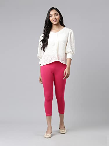 Image of GO COLORS Girls Solid Mid Rise Slim Fit Cropped Leggings
