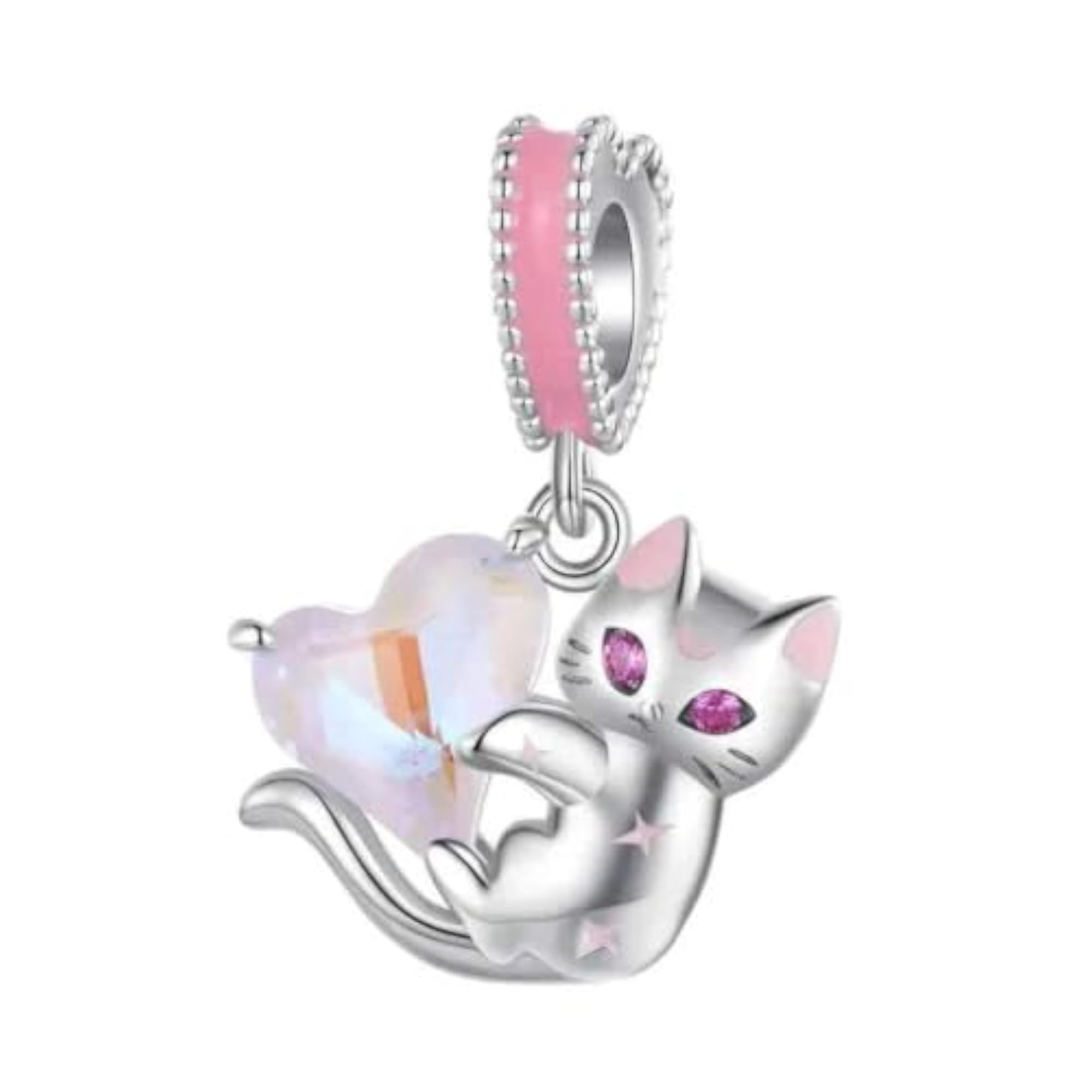 Women's 925 Sterling Silver Moon Cat Charm Pendant