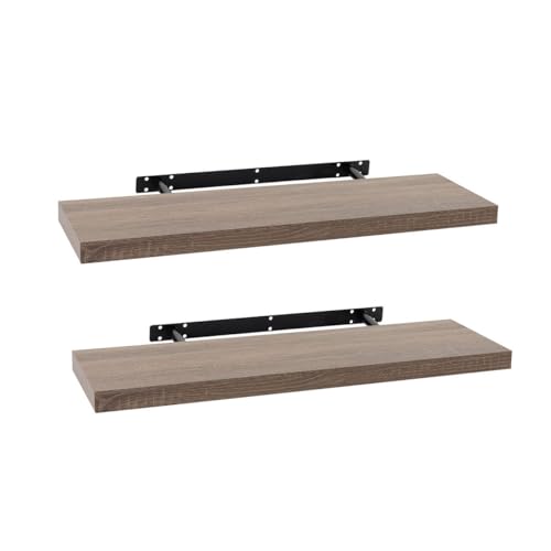 LOLAhome - Set de 2 Baldas Flotantes para Pared de Madera Natural de 80x23,5 cm. Estanterías de Pared Resistentes y Decorativas sin Agujeros Visibles para Salón, Cocina, Oficina o Dormitorio