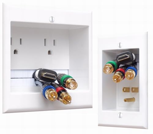 Image of PowerBridge TWO-PRO-6 Dual Outlet TV Cord Hider for Wall Mounted TVs - Recessed In-Wall Cable hider System for Power & Low Voltage - Matches Existing Outlets -Hide Wires With this Easy DIY Install Kit
