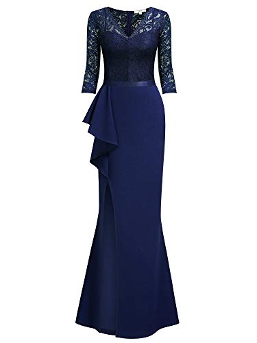 Image of MISSMAY Women's Vintage Floral Lace Ruffle Half Sleeve Evening Party Formal Long Dress