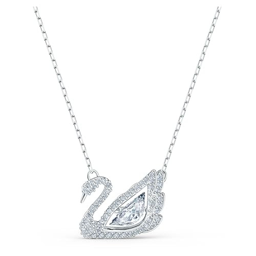 SWAROVSKI Dancing Swan Necklace Jewelry Collection, Rhodium Finish, Blue Crystals, Clear Crystals