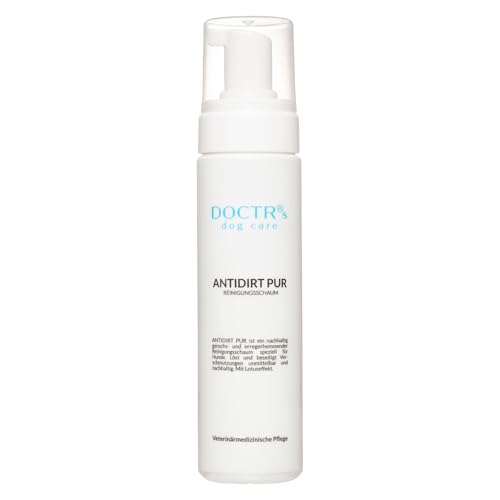 DOCTRs Reinigungsschaum für Hunde – Trockenshampoo – sanfte Reinigung – neutralisiert Gerüche – Schutz vor Wasser und Schmutz – erleichtert das Kämmen – pH-adaptiv – lebensmittelecht – ANTIDIRT PUR