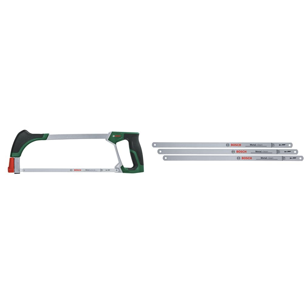Bosch Sierra metálica 300 mm (universal con hoja bimetálica duradera para corte preciso en metal, madera, plástico y más) + Bosch Hojas sierra metales limpias 300 mm, 3 piezas