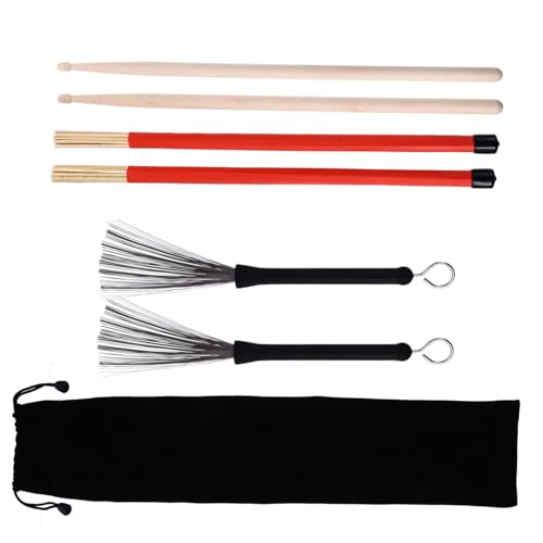KESYOO Set de 7 piezas accesorios para batería con baquetas de madera y cepillos de alambre para bateristas de jazz y rock miniatura 1
