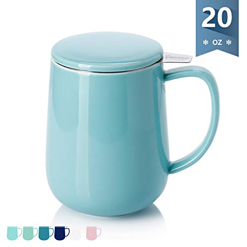Sweese 204.102 Porcelain Tea Mug with Infuser and Lid, 20 OZ, Turquoise
